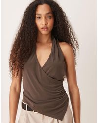 Mango - Asymmetric Halter Neck Top With Ruched Cinch Waist Detail - Lyst