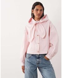 Miss Selfridge - Short Mac With Tie Neck Netail And Hood - Lyst