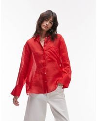 Mango - Ramie Semi Sheer Long Sleeve Shirt - Lyst