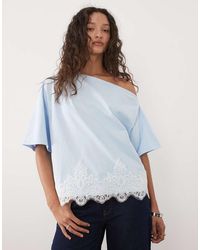 ASOS - Fallen Shoulder With Lace Trim Top - Lyst