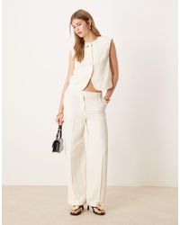 ASOS - Pantalon droit habillé d'ensemble en lin mélangé - ivoire - Lyst
