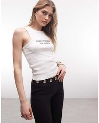 ASOS - Ribbed Scoop Neck Vest With Embroidered Selectively Sociable Slogan - Lyst