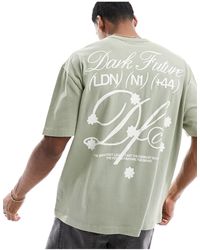 ASOS - Asos dark future - t-shirt oversize épais avec logo imprimé au dos - kaki délavé - Lyst