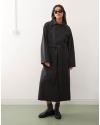 Weekday - Kia - manteau oversize en laine mélangée avec liens à la taille et double boutonnage - foncé chiné - Lyst