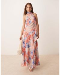 ASOS - Chiffon Halter Dropped Waist Maxi Dress - Lyst