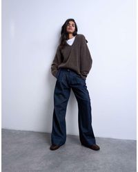 TOPSHOP - Jeans Sartoriali A Vita Super Alta Color Indaco Con Cintura - Lyst