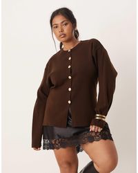 ASOS - Asos Design Curve Knitted Structured Crew Neck Cardigan With Gold Buttons - Lyst