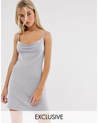 Bershka Mini-jurk Van Metallic Garen Met Gedrapeerde Halslijn - Grijs