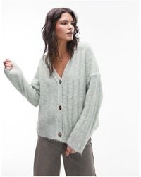 TOPSHOP - Knitted Fluffy V-neck Cardigan - Lyst