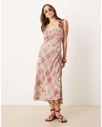 Free People - Morning Dew Check Print Midi Cami Dress - Lyst