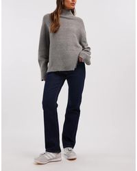 ASOS - Smalle Jeans Met Rechte Pijpen, Hoge Taille En Donkere Spoeling - Lyst