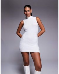 Aria Cove - Fluffy Knit High Neck Sleeveless Mini Jumper Dress Co-ord - Lyst