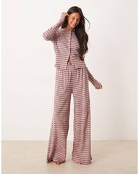 ASOS - Pantaloni Del Pigiama Con Fondo Ampio E Marroni A Righe A Coste - Lyst