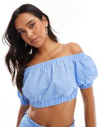 Collective The Label - Gathered Bardot Crop Top - Lyst