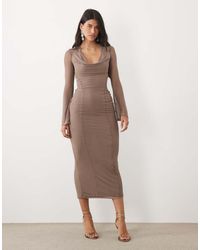 ASOS - Mesh Angel Sleeve Lace Up Back Long Sleeve Midi Dress - Lyst