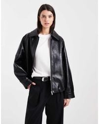 ASOS - Leather Look Oversized Bomber Jacket - Lyst