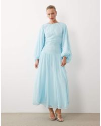 ASOS - Long Sleeve Chiffon Tie Detail Maxi Dress - Lyst
