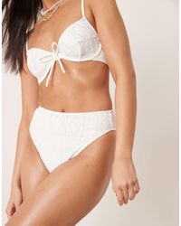 ASOS - Bertie Broderie High Leg High Waist Bikini Bottom - Lyst