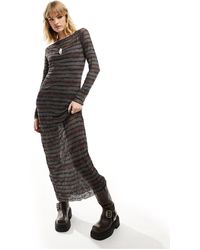 Collusion - Slash Neck Long Sleeve Crinkle Mesh Printed Maxi Dress - Lyst
