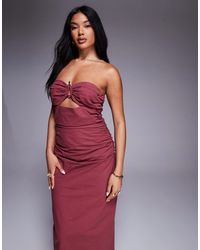 4th & Reckless - Linen Look Bandeau Gold Hardware Detail Cut-out Maxi Dress - Lyst