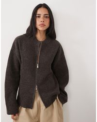 4th & Reckless - High Neck Double Zip Knitted Rib Jacket - Lyst