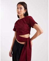 ASOS - Crop T-shirt With Shoulder Pads And Tie Side Waist - Lyst