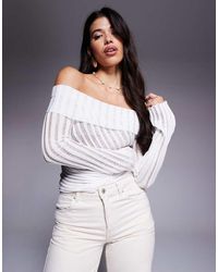 Princess Polly - Jersey Con Escote Bardot Plegado De Punto Con Paneles Transparentes Estilo Carreras Cloud De - Lyst