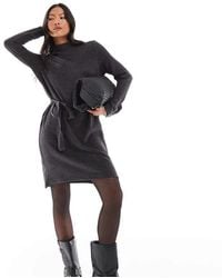 Vero Moda - High Neck Knitted Mini Dress With Tie Waist - Lyst