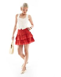 New Look - Embroidered Tiered Mini Skirt - Lyst
