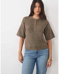 Nobody's Child - Wool Mix Knitted Crew Neck Short Sleeve Relaxed Fit Henley Tee - Lyst