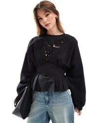 ASOS - Top With Cutwork Detail And Tie Back Waist - Lyst
