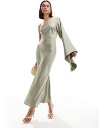 New Look - One Shoulder Long Sleeved Satin Dress - Lyst