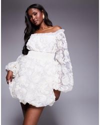 ASOS - 3d Floral Textured Embroidered Mini Dress With Bubble Hem - Lyst