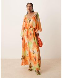 ASOS - Long Sleeve Puff Blouson Maxi Dress - Lyst