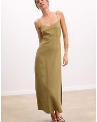 Stradivarius - Maxi Jurk Met Bandjes En Textuur - Lyst