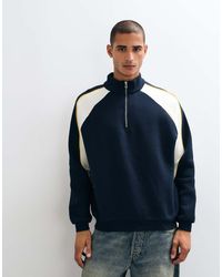 ASOS - Relaxed Half Zip Sweatshirt With Cut & Sew Panelling And Piping - Lyst