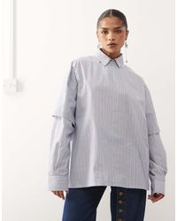 Lioness - 2 In 1 Oversized T-shirt Overlay And Striped Long Sleeve Shirt In Blue And White Stripe (part Of A Set) - Lyst