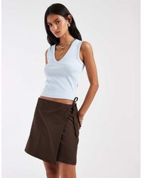 Pieces - Tie Side Woven Mini Skirt - Lyst