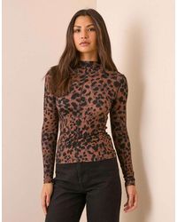 Nobody's Child - Leopard Print Jersey High Neck Top - Lyst