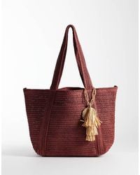 Mango - Raffia Tote Bag - Lyst
