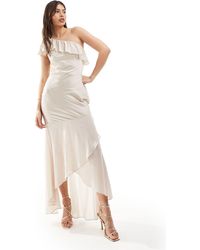 TFNC London - Bridesmaid Satin One Shoulder Ruffle Maxi Dress - Lyst