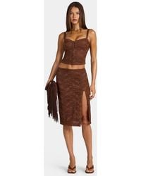 Oh Polly - Lace Mid Rise Thigh Split Midi Skirt Co-ord - Lyst
