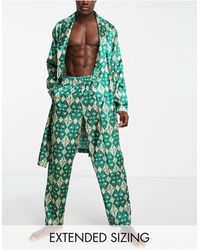 ASOS Co-ord Satin Pajama Bottoms With Print - Green
