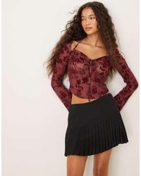 ASOS - Doorschijnende Top Van Mesh Met Lange Mouwen En Bloemenprint - Lyst