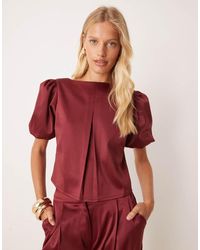 Pretty Lavish - Puff Sleeve Satin Top Co-ord - Lyst