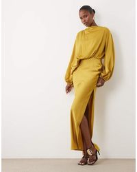 ASOS - Asymmetric Bodice Maxi Dress With Blouson Sleeves - Lyst