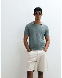 Mango - Retro Textured Fine Knit Split Collar Polo Shirt - Lyst