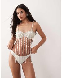ASOS - Embellished Pearl Fringe Bikini Top - Lyst