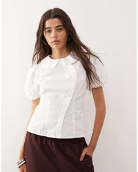 Reclaimed Vintage - Neat Fit Shirt With Asymmetric Buttons And Puff Sleeve - Lyst