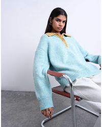 TOPSHOP - Knitted Oversized Twist Yarn Contrast Collar Polo - Lyst